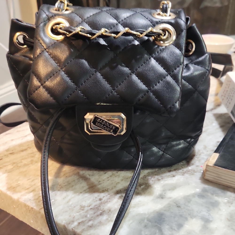 Badgley Mischka Black Quilted Hobo Bag